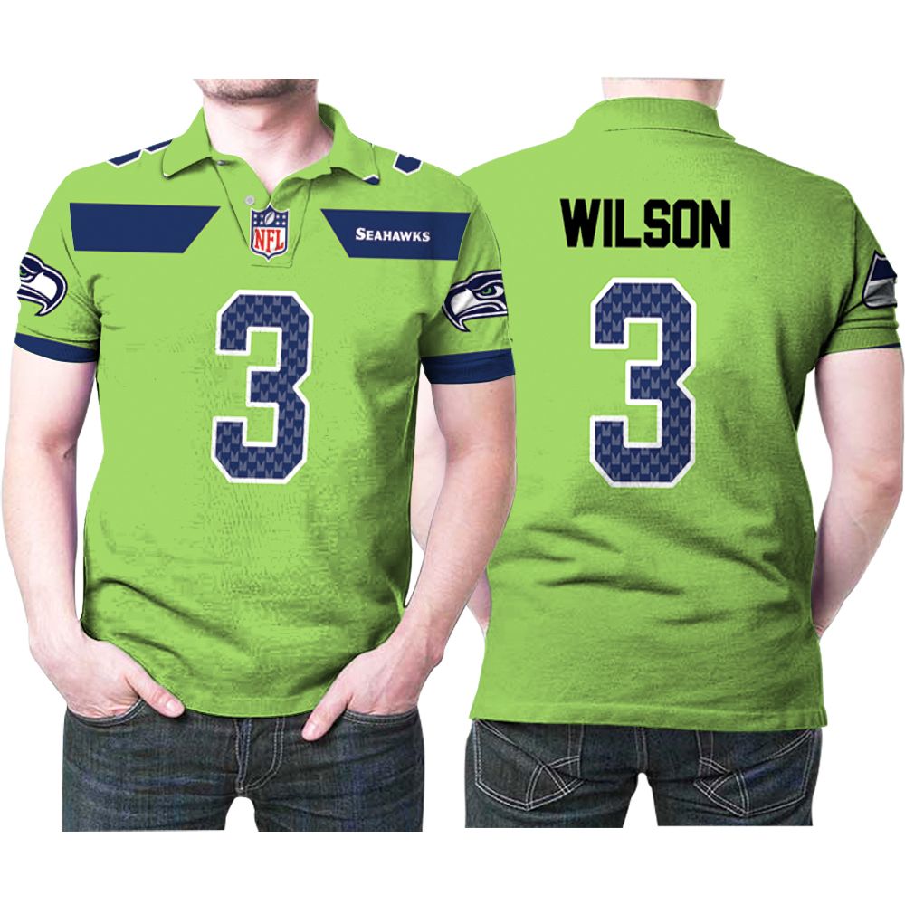 Art Seattle Seahawks Russell Wilson #3 Nfl American Football Green Color Rush Legend Polo Shirt