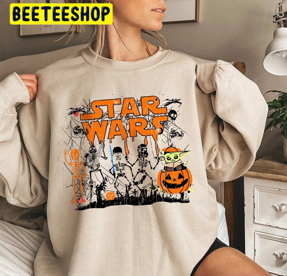 Art Star Wars Skeleton Yoda And Pumpkin Halloween Unisex Sweatshirt