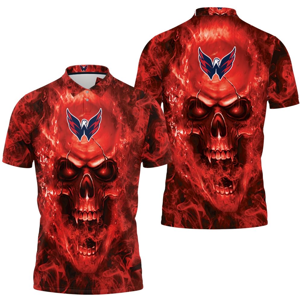 Art Washington Capitals Nhl Fans Skull 3D All Over Print Polo Shirt