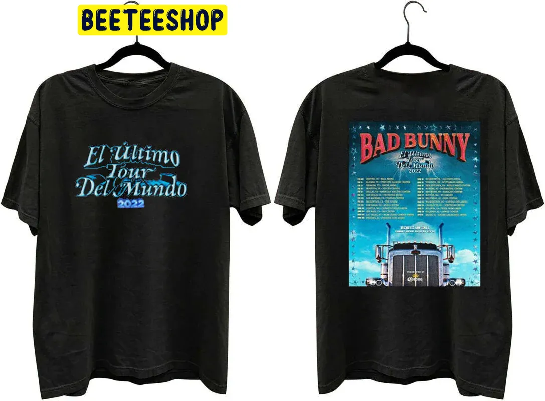 Bad Bunny El Ultimo Tour Del Mundo 2022 Blue Art Double Sided Unsiex T-Shirt