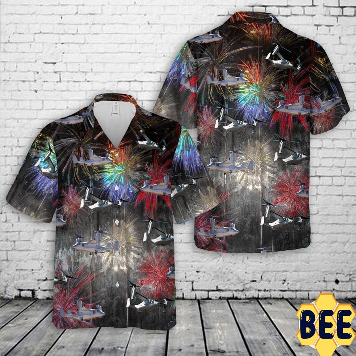 Bell Boeing V-22 Osprey Firework Art 4th Of July Trending Hawaiian Shirt