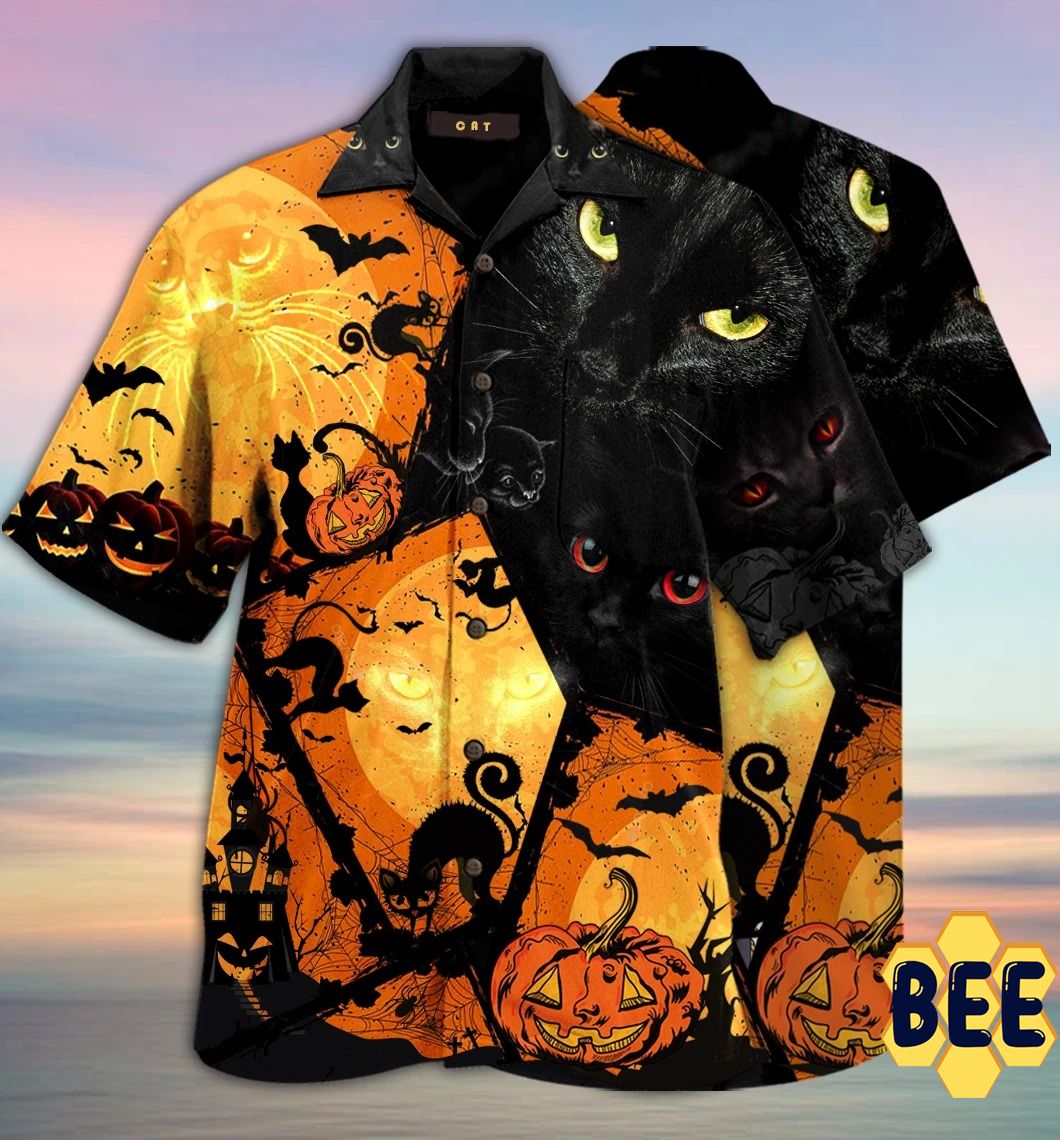 Black Cat And Pumpkin Trending Hawaiian Shirt