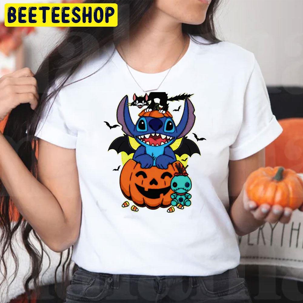 Black Cat And Stitch Horror Halloween Trending Unisex T-Shirt