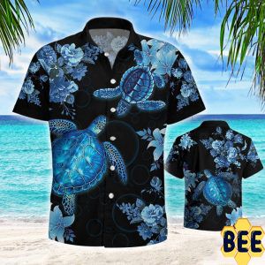 Blue Sea Turtle Tropical Flower Trending Hawaiian Shirt