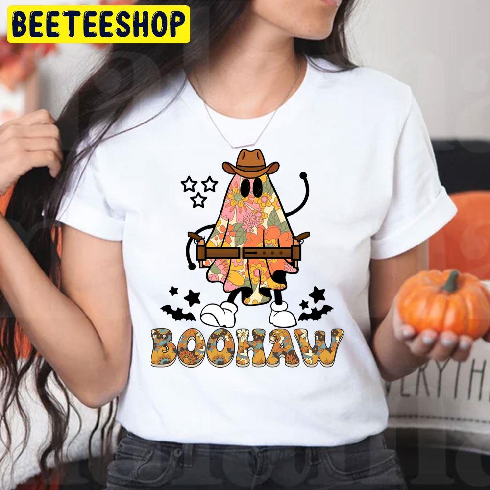 Boo Haw Cowboy Ghost Flower Pattern Halloween Trending Unisex T-Shirt