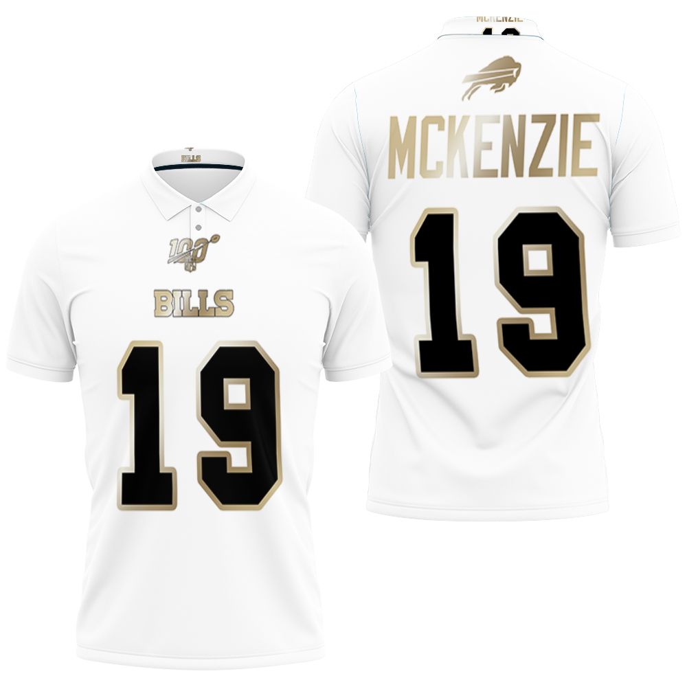 Buffalo Bills Isaiah Mckenzie #19 Nfl White 100th Season Golden Edition Jersey Style 3D All Over Print Polo Shirt