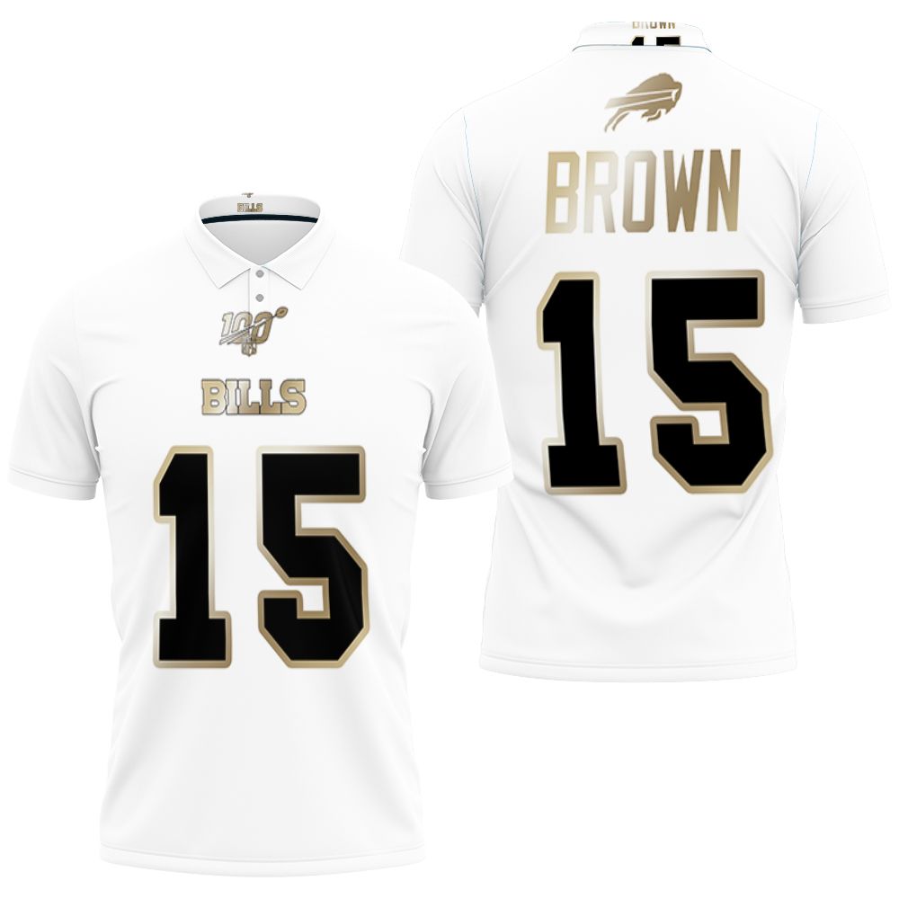 Buffalo Bills John Brown #15 Nfl White 100th Season Golden Edition Jersey Style 3D All Over Print Polo Shirt