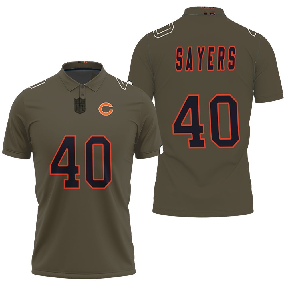 Chicago Bears Gale Sayers #40 Great Player Nfl Salute To Service Retired Player Limited Olive Jersey Style Polo Shirt