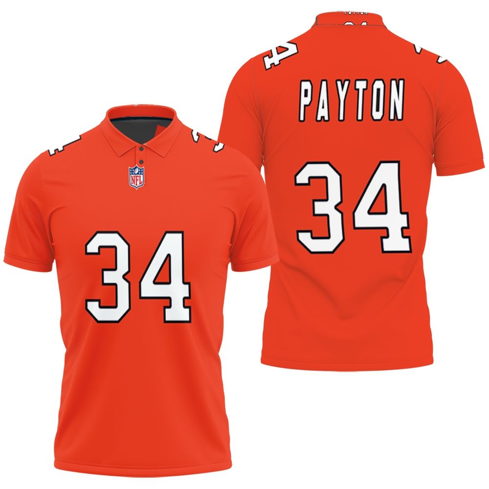 Chicago Bears Walter Payton #34 Nfl Great Player American Football Team Custom Game Orange Polo Shirt