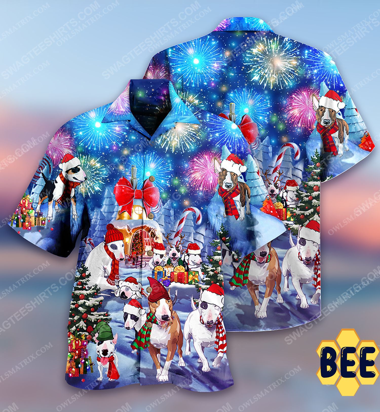 Christmas Holiday And Bull Terrier Dog Full Print Trending Hawaiian Shirt