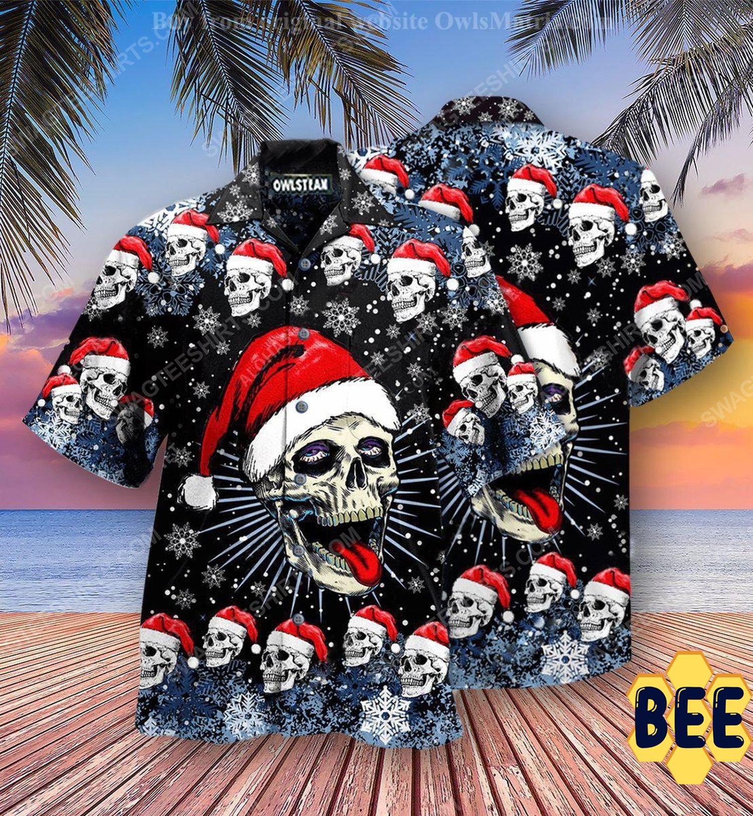 Christmas Holiday And Naughty Skull ?full Print Trending Hawaiian Shirt