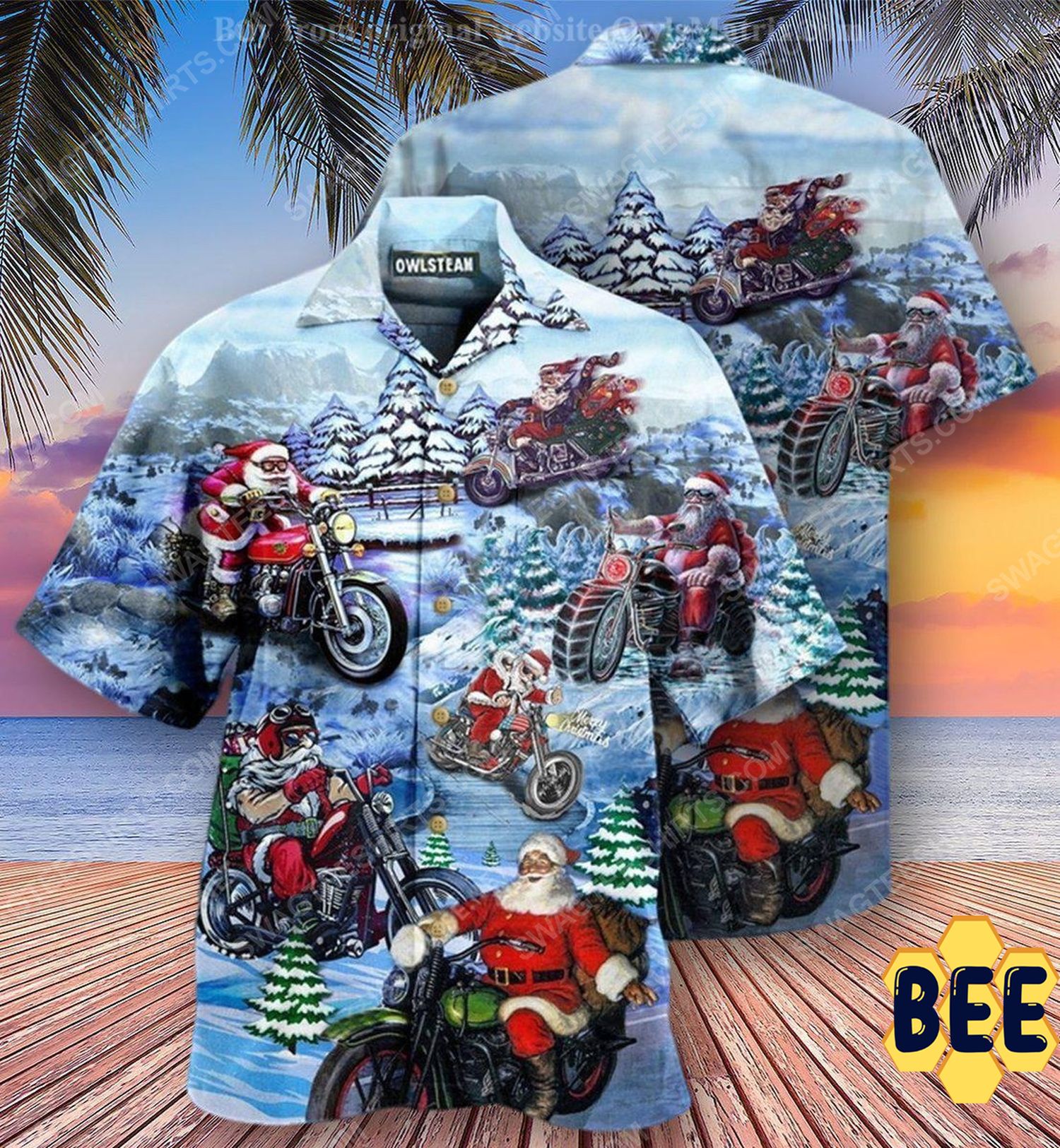 Christmas Holiday And Santa Biker Full Print Trending Hawaiian Shirt