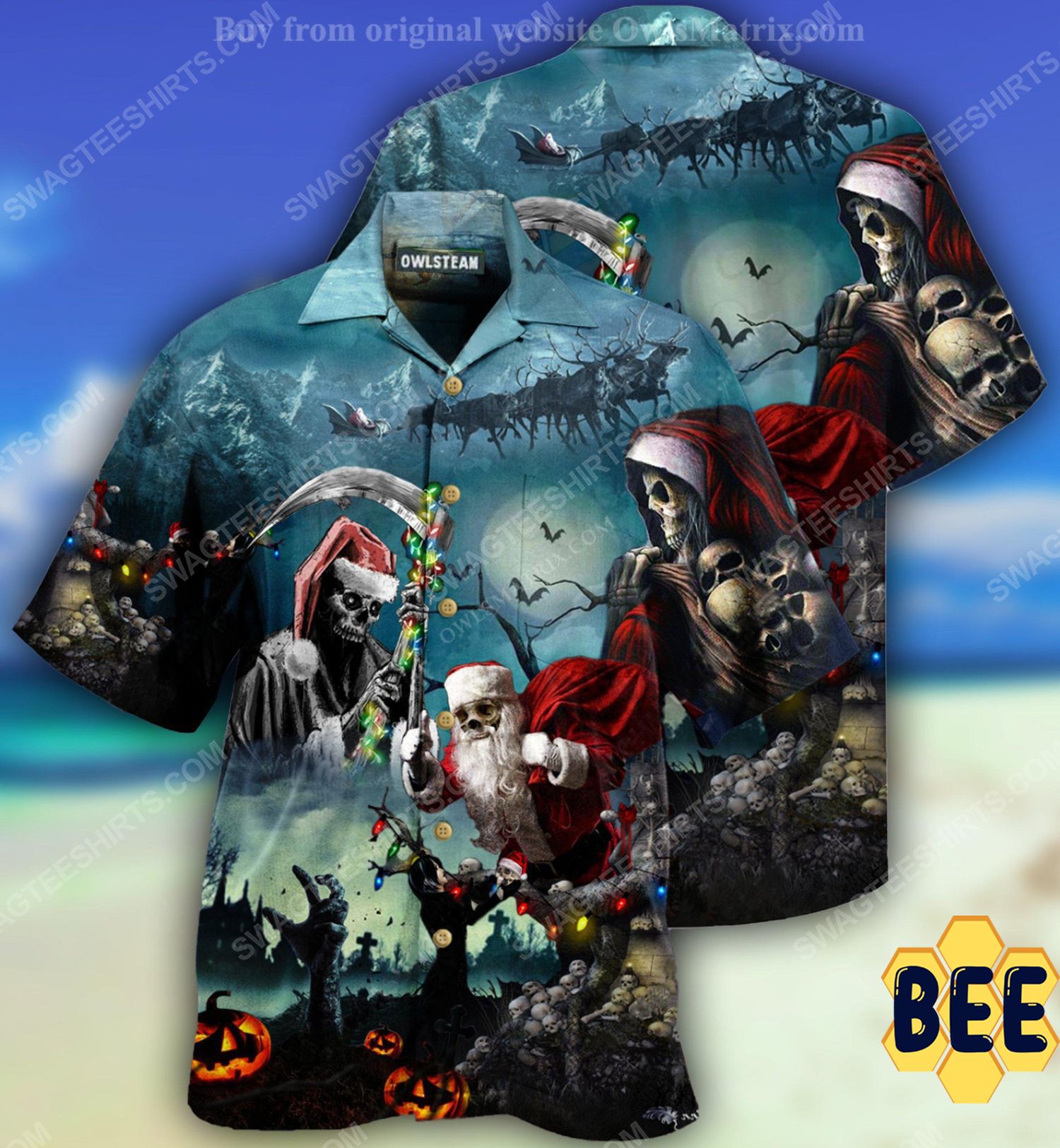 Christmas Holiday And Santa Skull ?full Print Trending Hawaiian Shirt