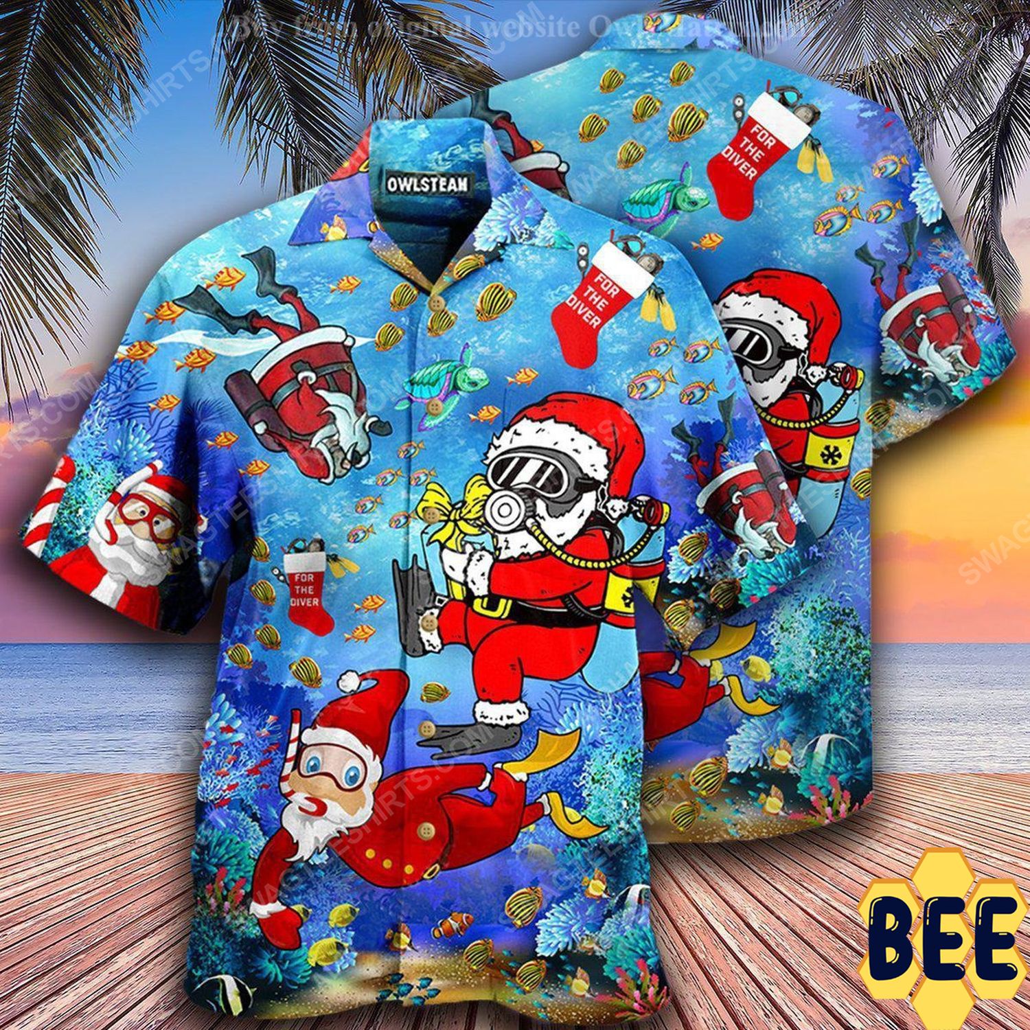 Christmas Holiday Santa Claus Diving Full Print Trending Hawaiian Shirt