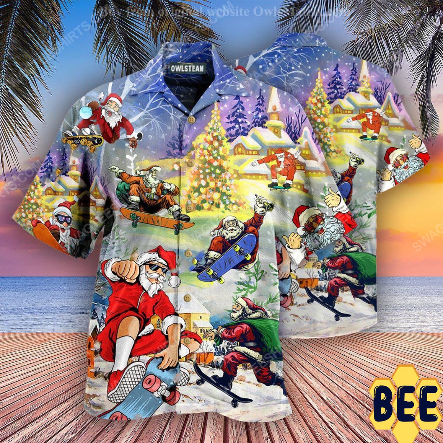 Christmas Holiday Santa Jumping On Skateboard Full Print Trending Hawaiian Shirt