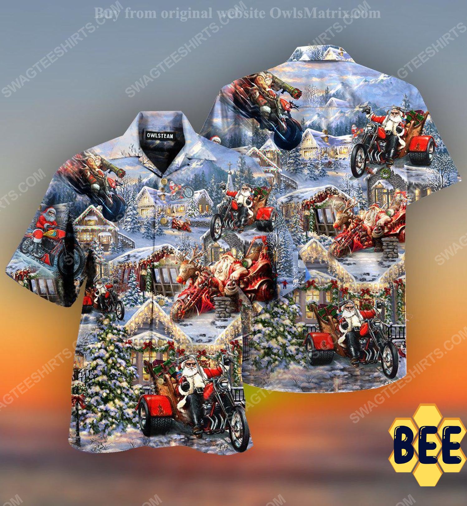 Christmas Holiday Santa Riding Motor Full Print Trending Hawaiian Shirt