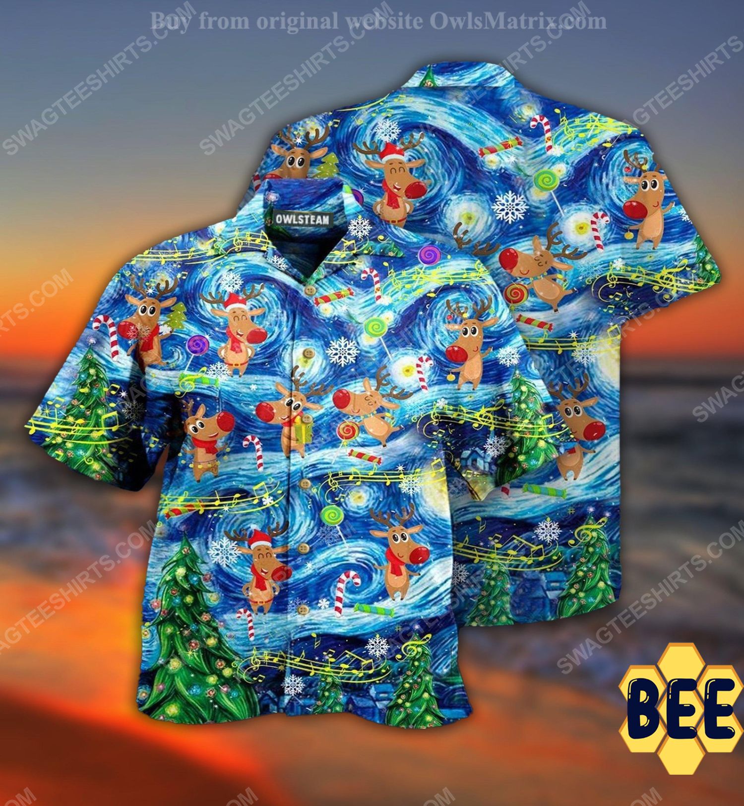 Christmas Holiday Starry Night Reindeer Full Print Trending Hawaiian Shirt