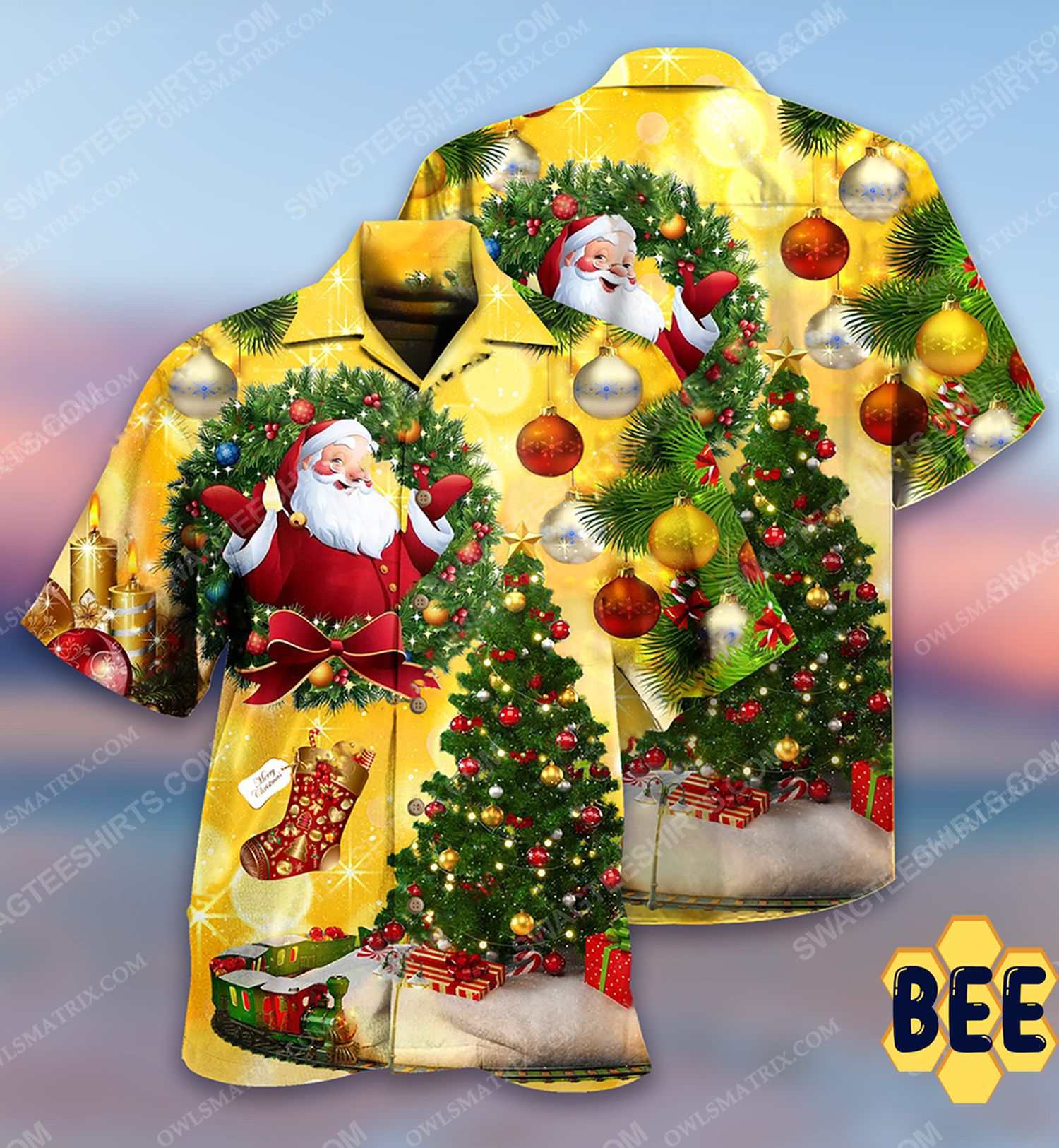 Christmas Tree And Santa Claus Full Print Trending Hawaiian Shirt