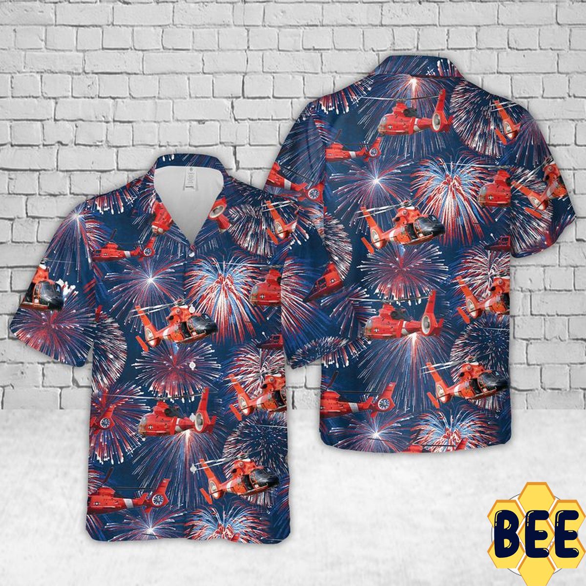 Coast Guard Eurocopter Mh-65 Dolphin Helicopter Firework Trending Hawaiian Shirt