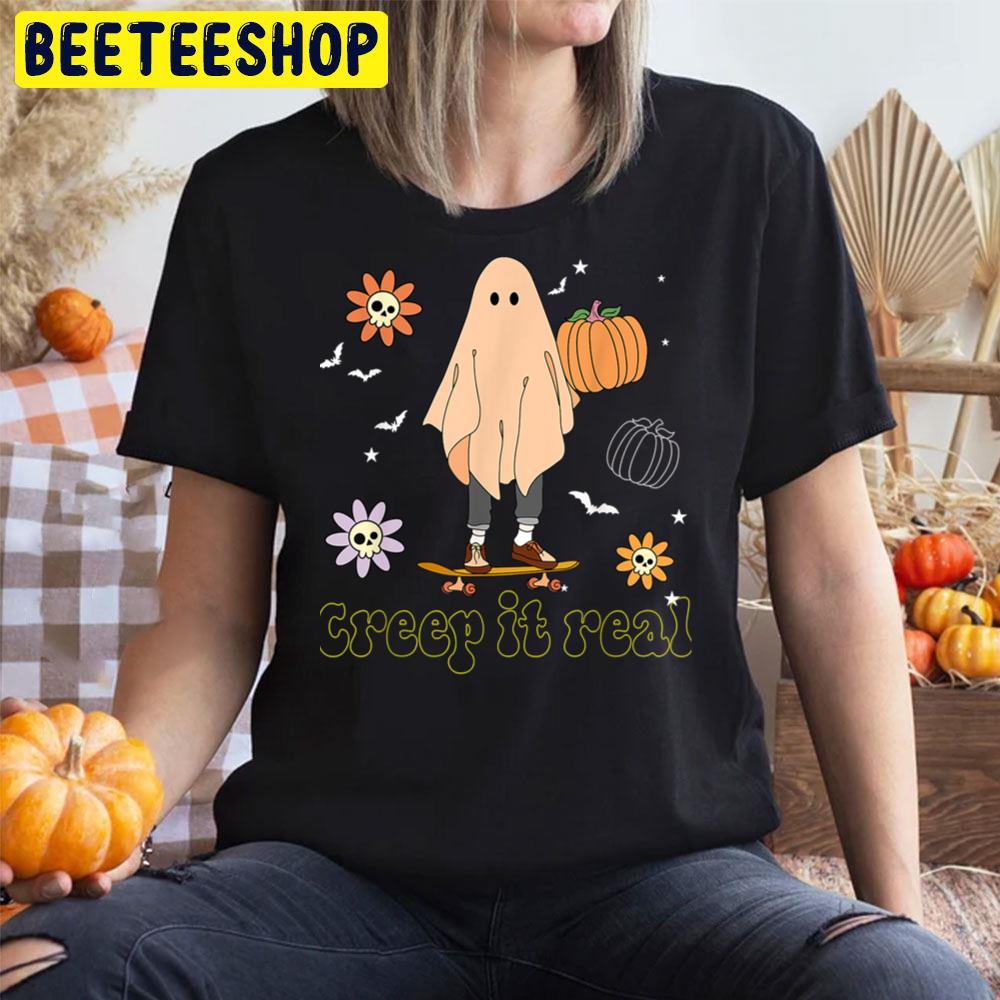 Creep It Real Ghost Boy Retro Skateboarding Halloween Trending Unisex T-Shirt