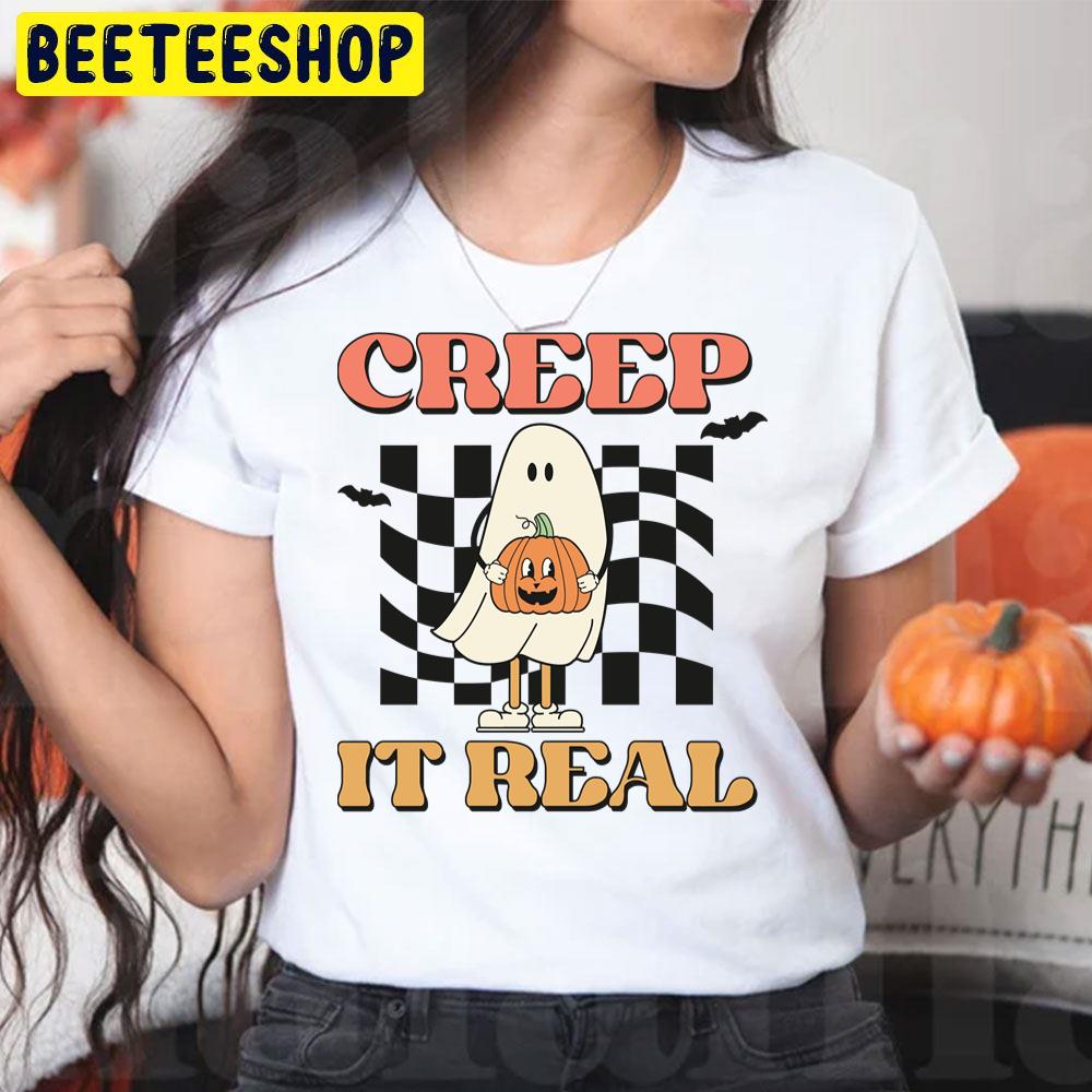 Cute Ghost Hug Pumpkin Creep It Real Retro Halloween Trending Unisex T-Shirt