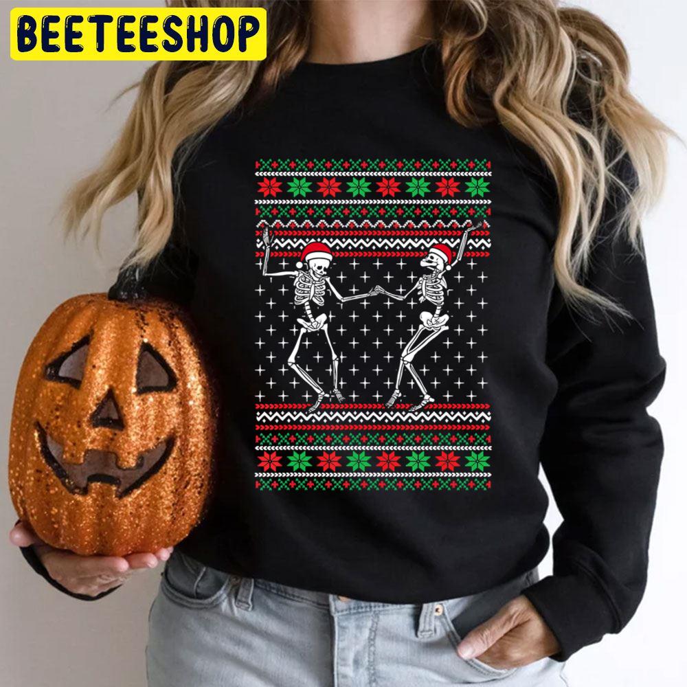 Dancing Skeleton Couple Matching Ugly Sweater Christmas Halloween Trending Unisex T-Shirt