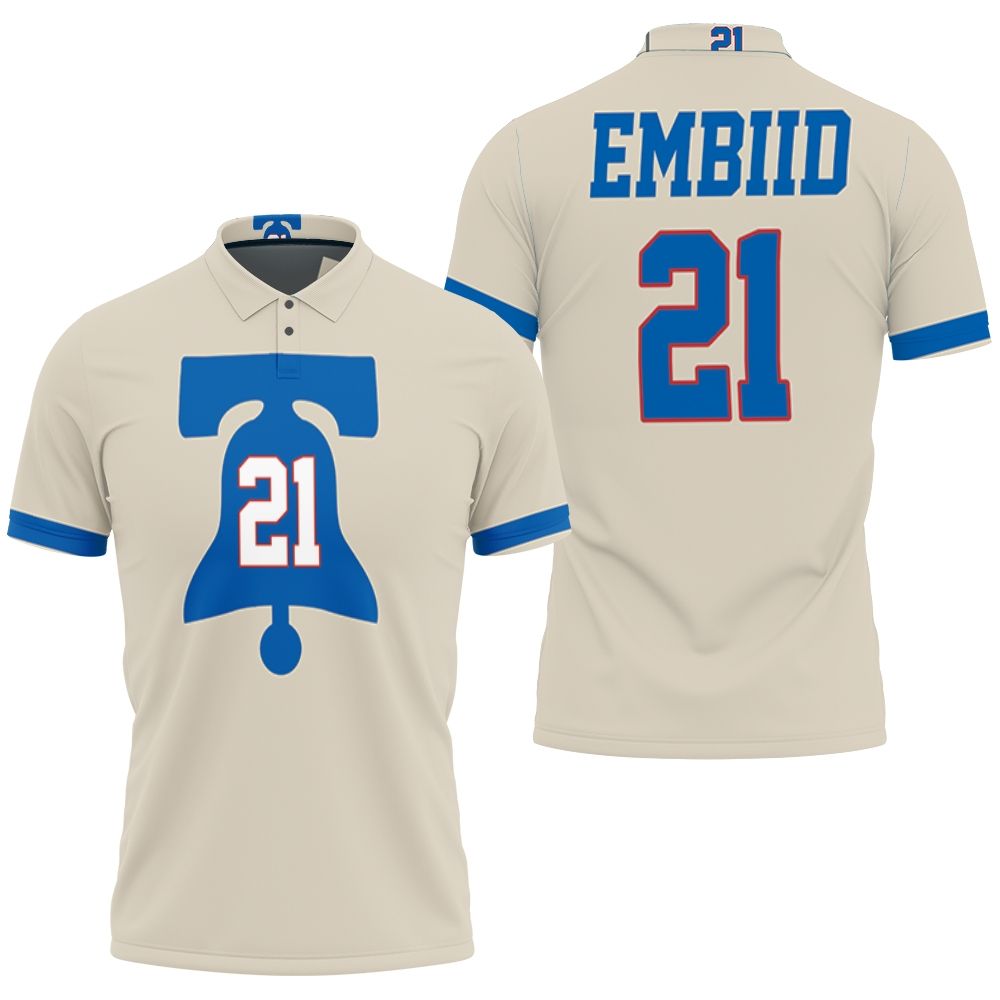 Design 76ers Joel Embiid 2020-21 Earned Edition Cream 3D All Over Print Polo Shirt