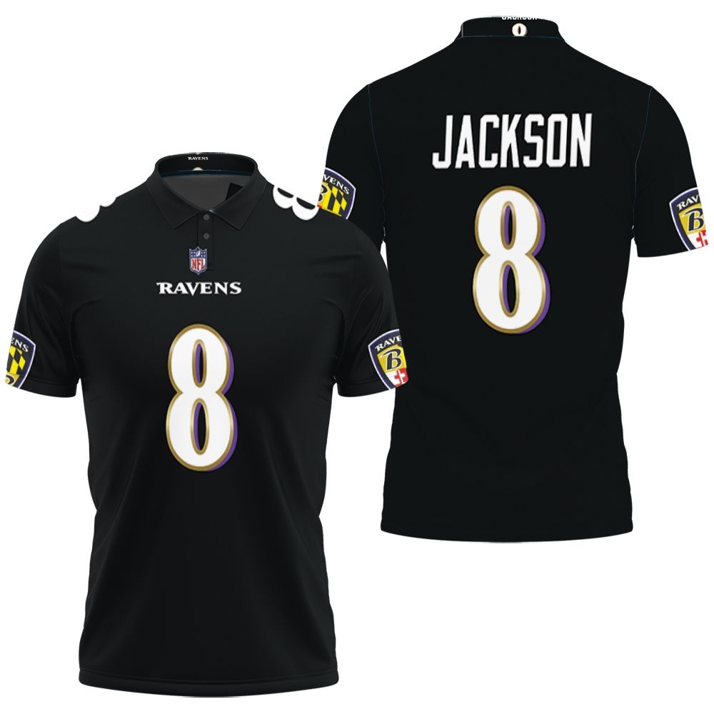 Design Baltimore Ravens Lamar Jackson #8 Great Player Nfl American Football Game Jersey Black 2019  Polo Shirt