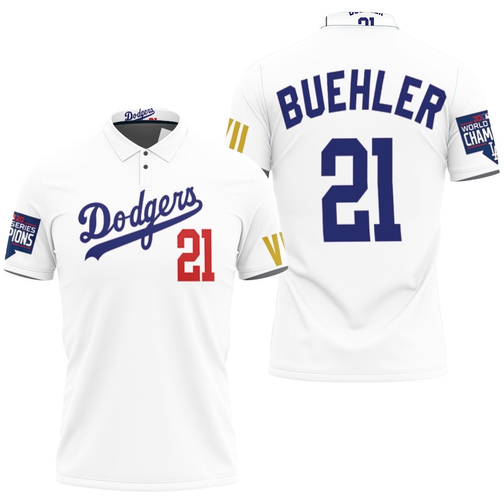 Design Los Angeles Dodgers Buehler 21 2020 Championship Golden Edition White Jersey Inspired Style 3D All Over Print Polo Shirt