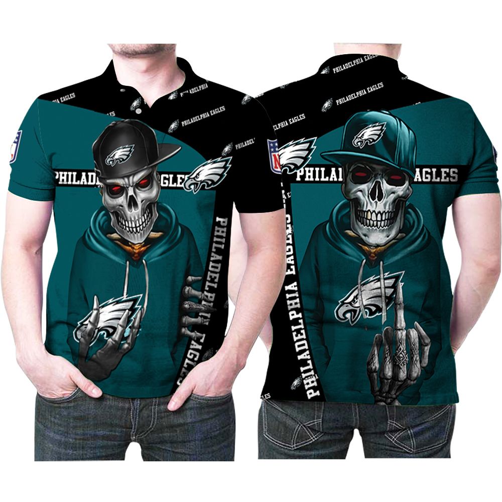 Design Philadelphia Eagles Hip Hop Skull 3D All Over Print Polo Shirt