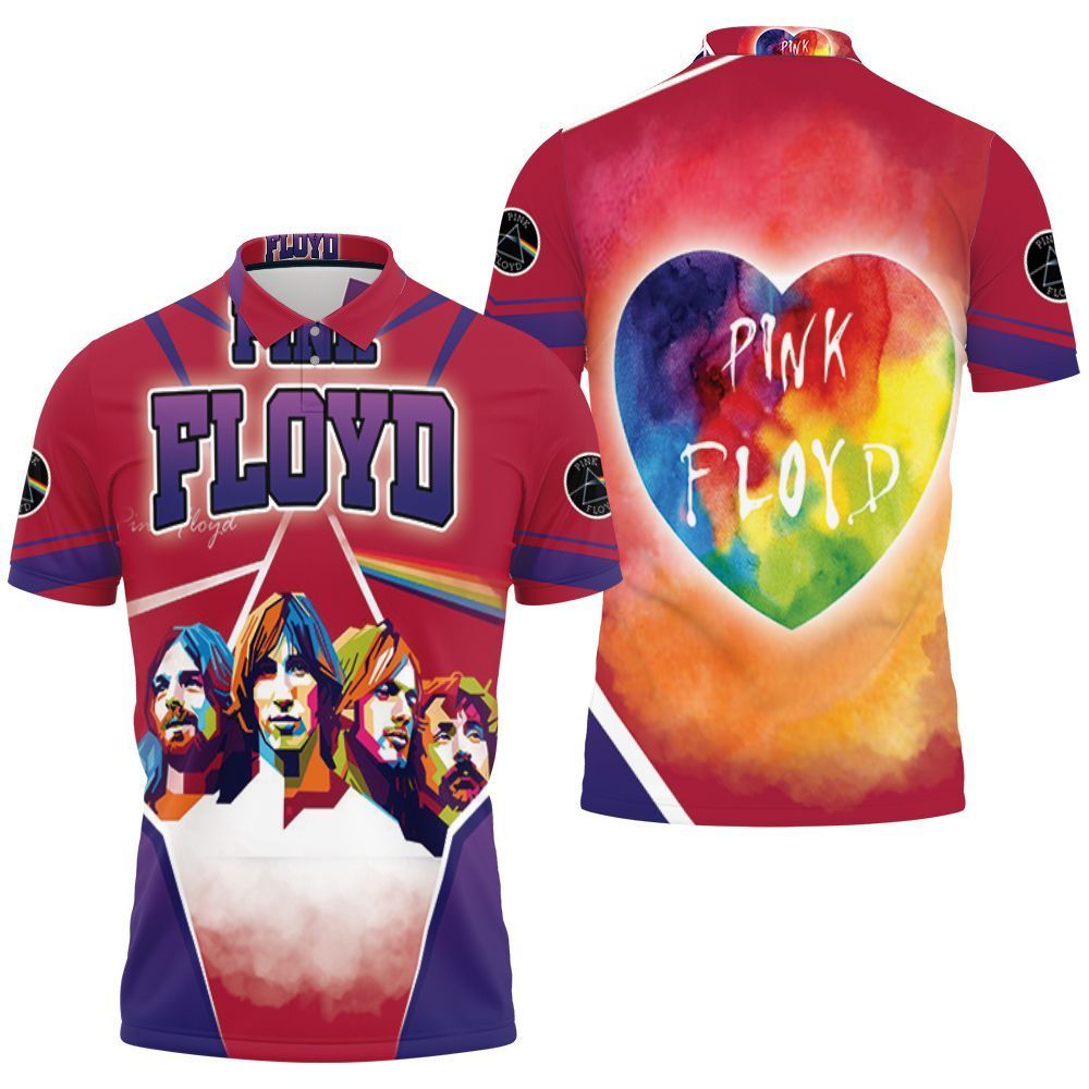 Design Pink Floyd Rainbow Heart Popart Red 3D All Over Print Polo Shirt