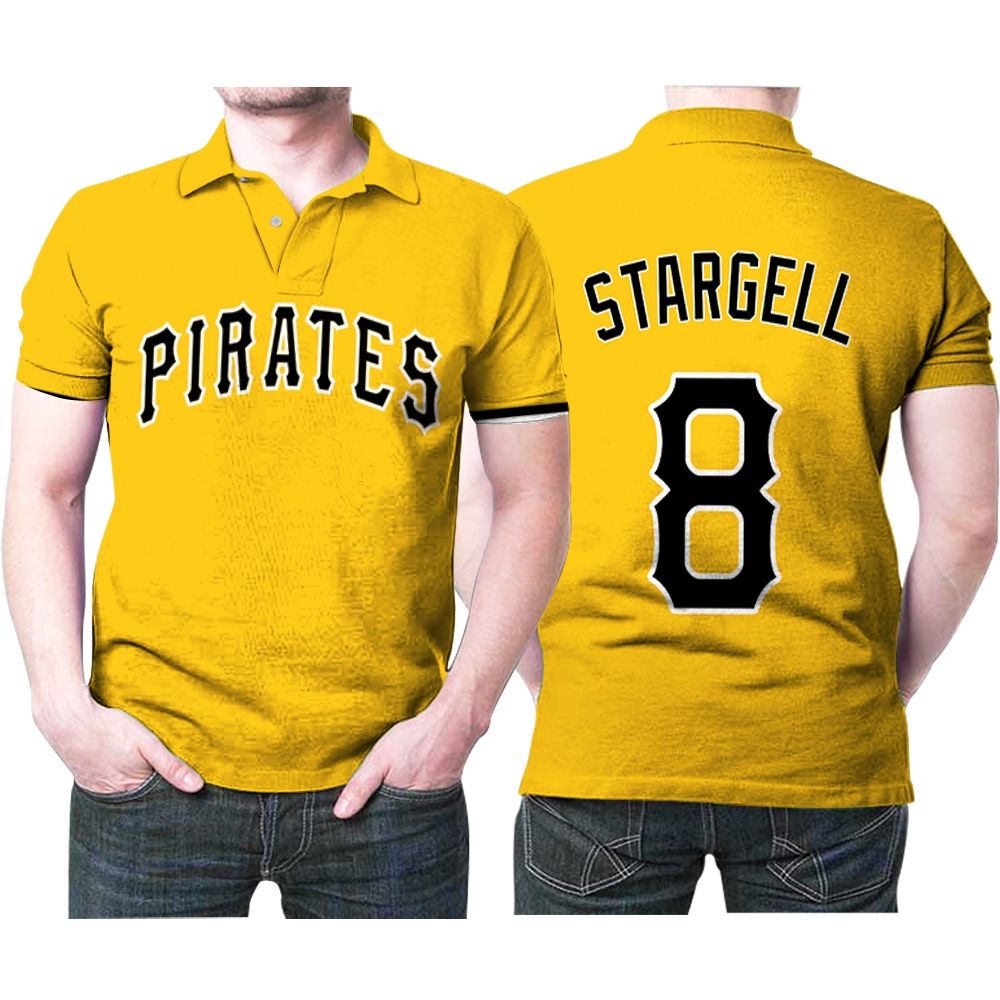 Design Pittsburgh Pirates Willie Stargell #8 Mlb Great Player Baseball Team Logo Majestic Official Gold 2019 Polo Shirt