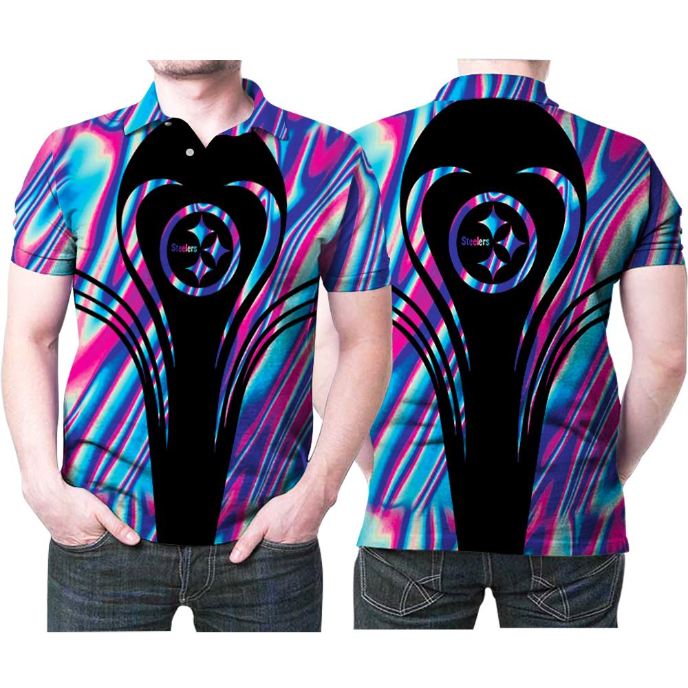 Design Pittsburgh Steelers Holographic Color Art Style  Printed 3D All Over Print Polo Shirt