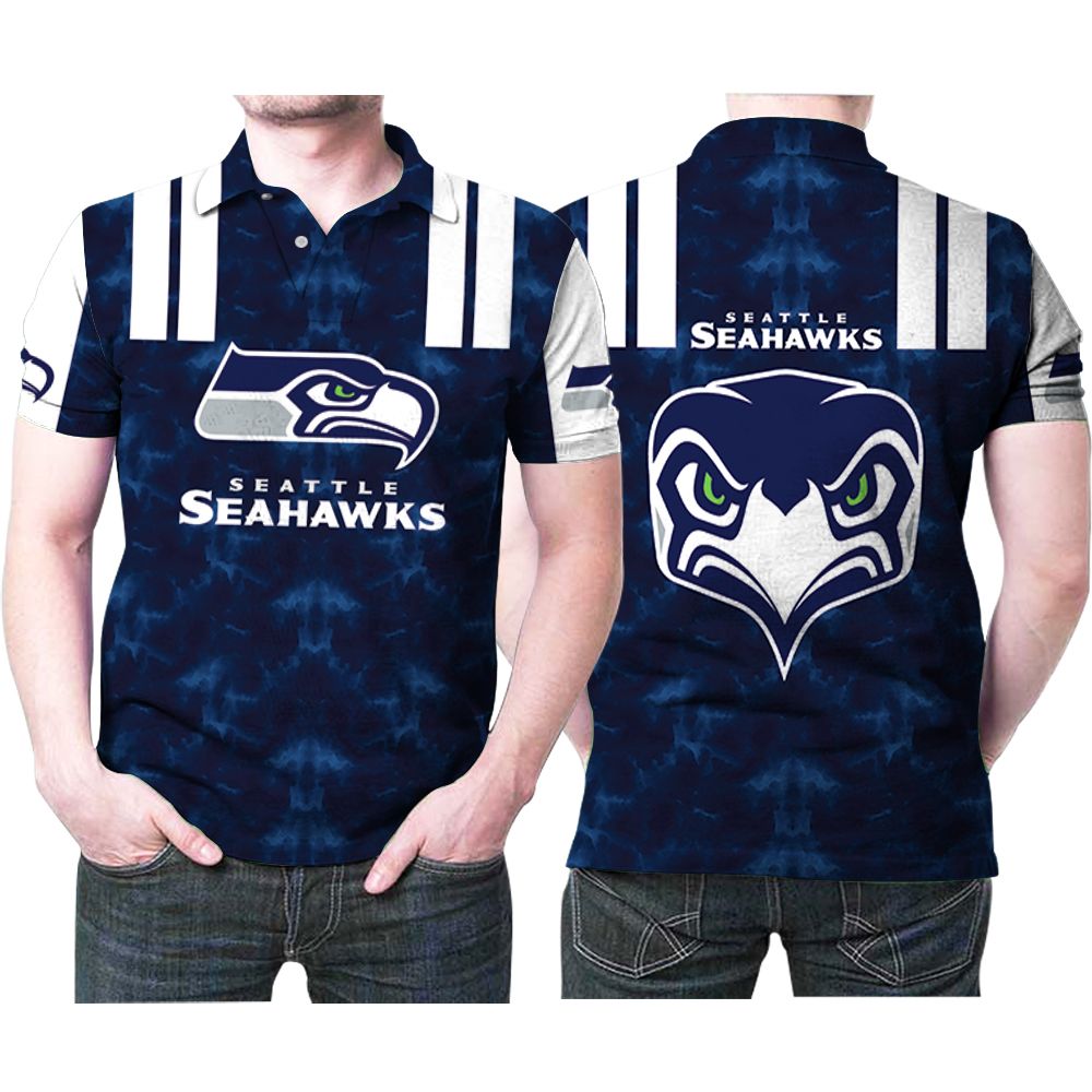 Design Seattle Seahawks Blue Pattern Logo 3D All Over Print Polo Shirt