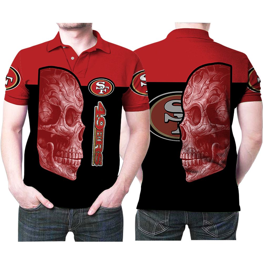 Design Skull San Francisco 49ers Flowers Pattern 3D All Over Print Polo Shirt