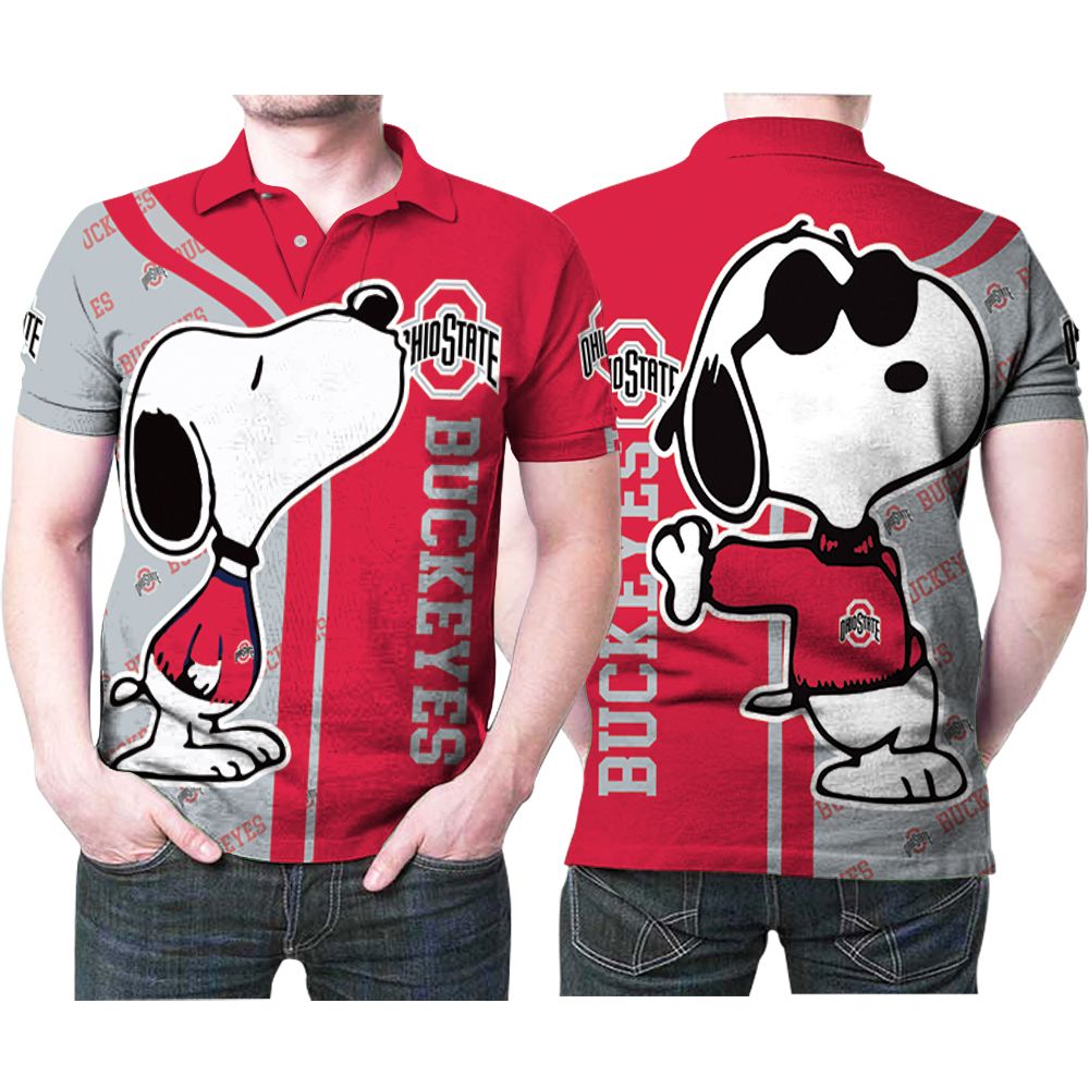 Design Snoopy Kiss Ohio State Buckeyes Logo 3D All Over Print Polo Shirt