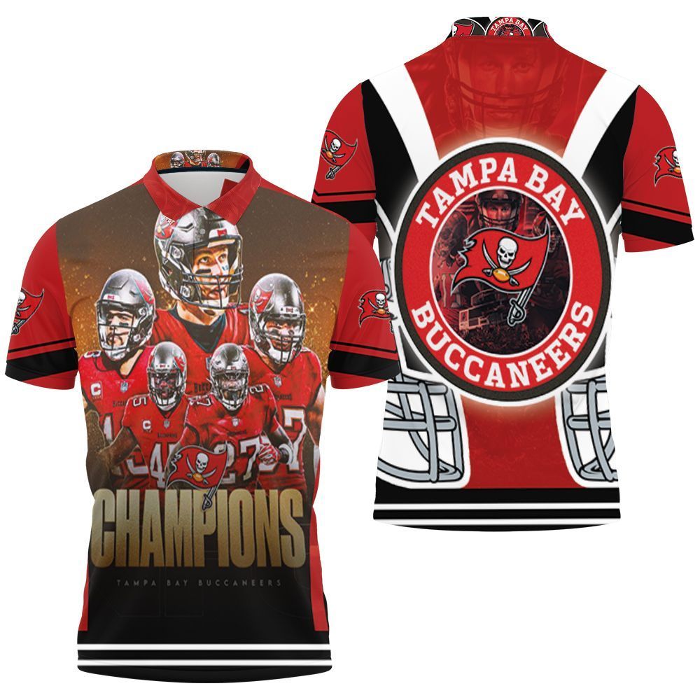 Design Tampa Bay Buccaneers 2021 Super Bowl Champions Red 3D All Over Print Polo Shirt