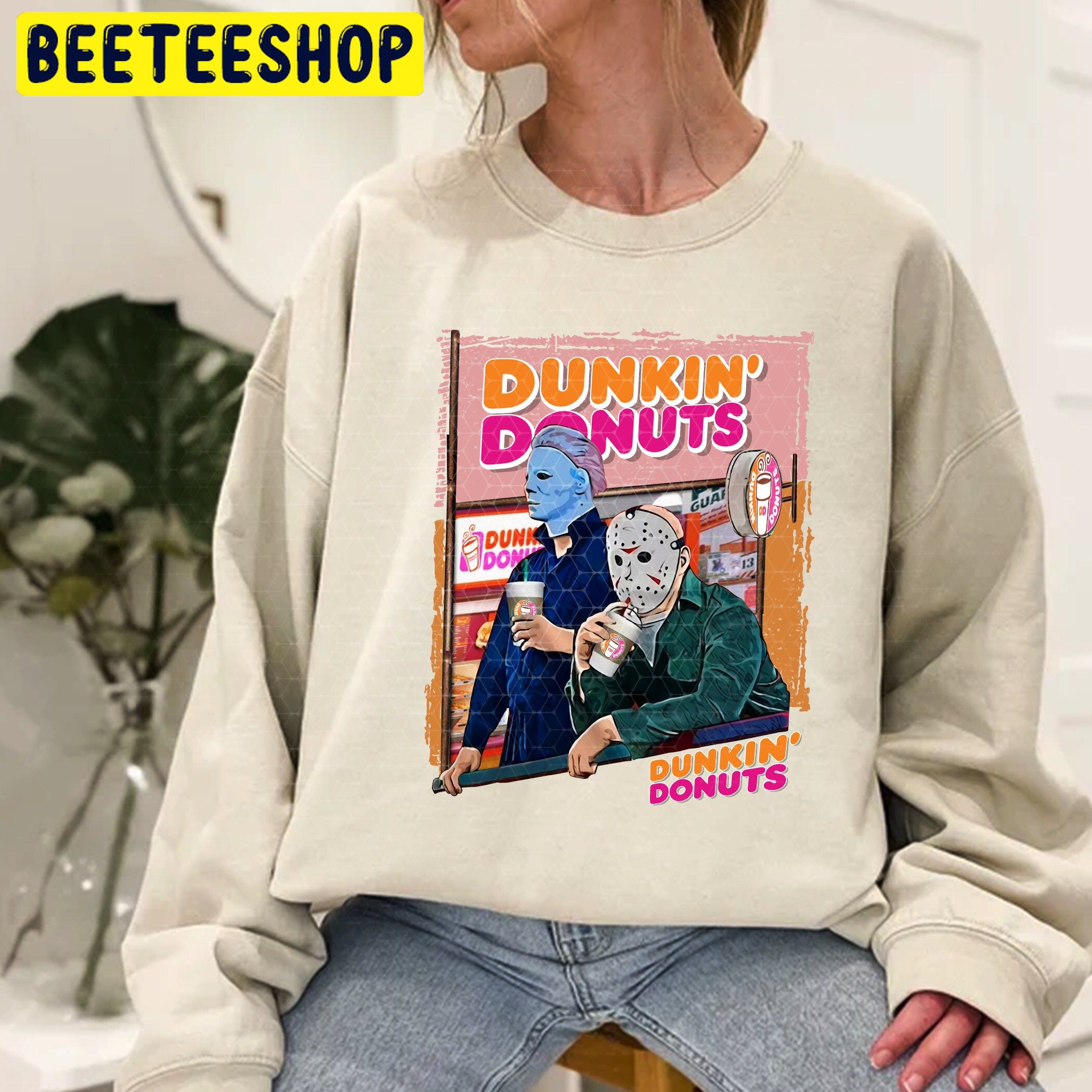 Dunkin Donuts Horror Movies Character Jason And Micheal Halloween Unisex Sweatshirt