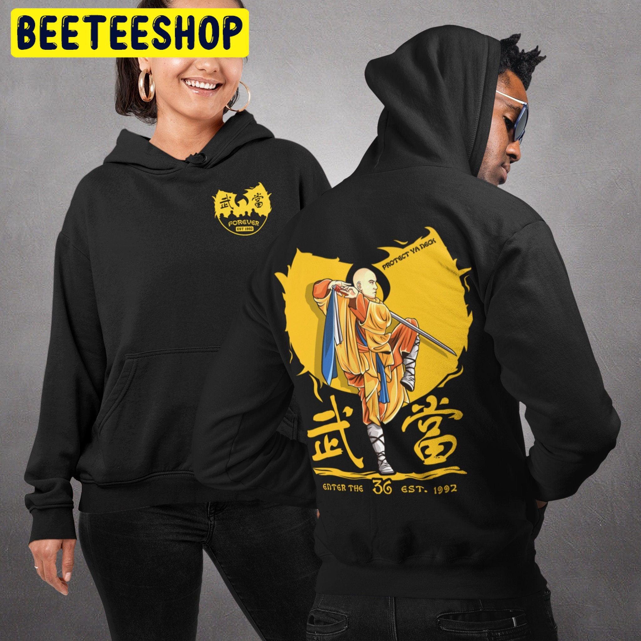 Enter The 36 Wutang Shaolin Monk Martial Arts Hip Hop Apparel Rap Chinese Kung Fu Double Sided Unsiex Hoodie