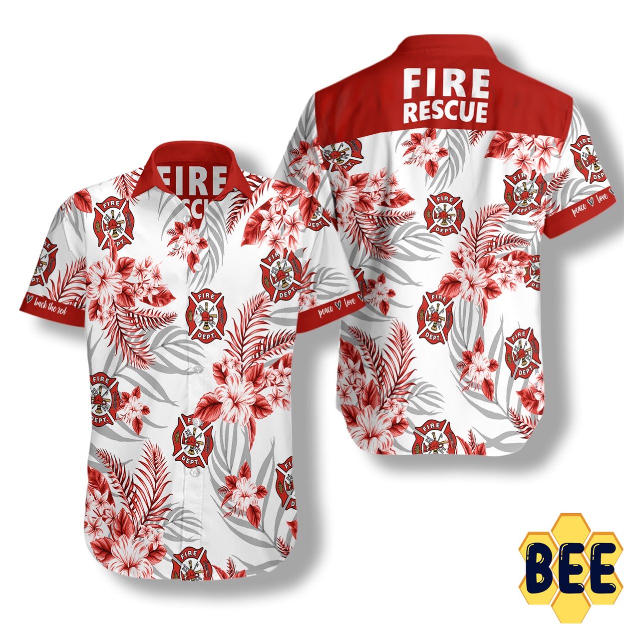 Firefighter Fire Rescue Tropical Flower Trending Hawaiian Shirt