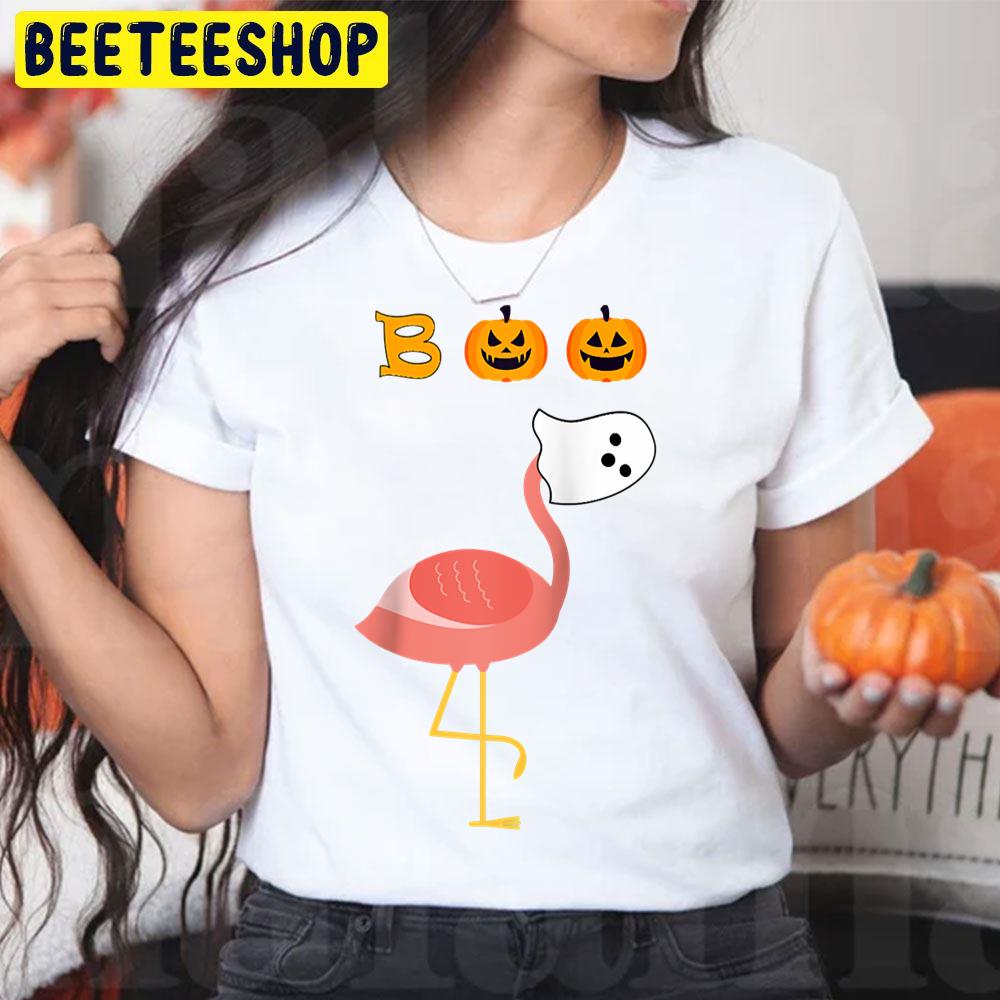 Flamingo Boo Ghost Pumpkin Halloween Trending Unisex T-Shirt