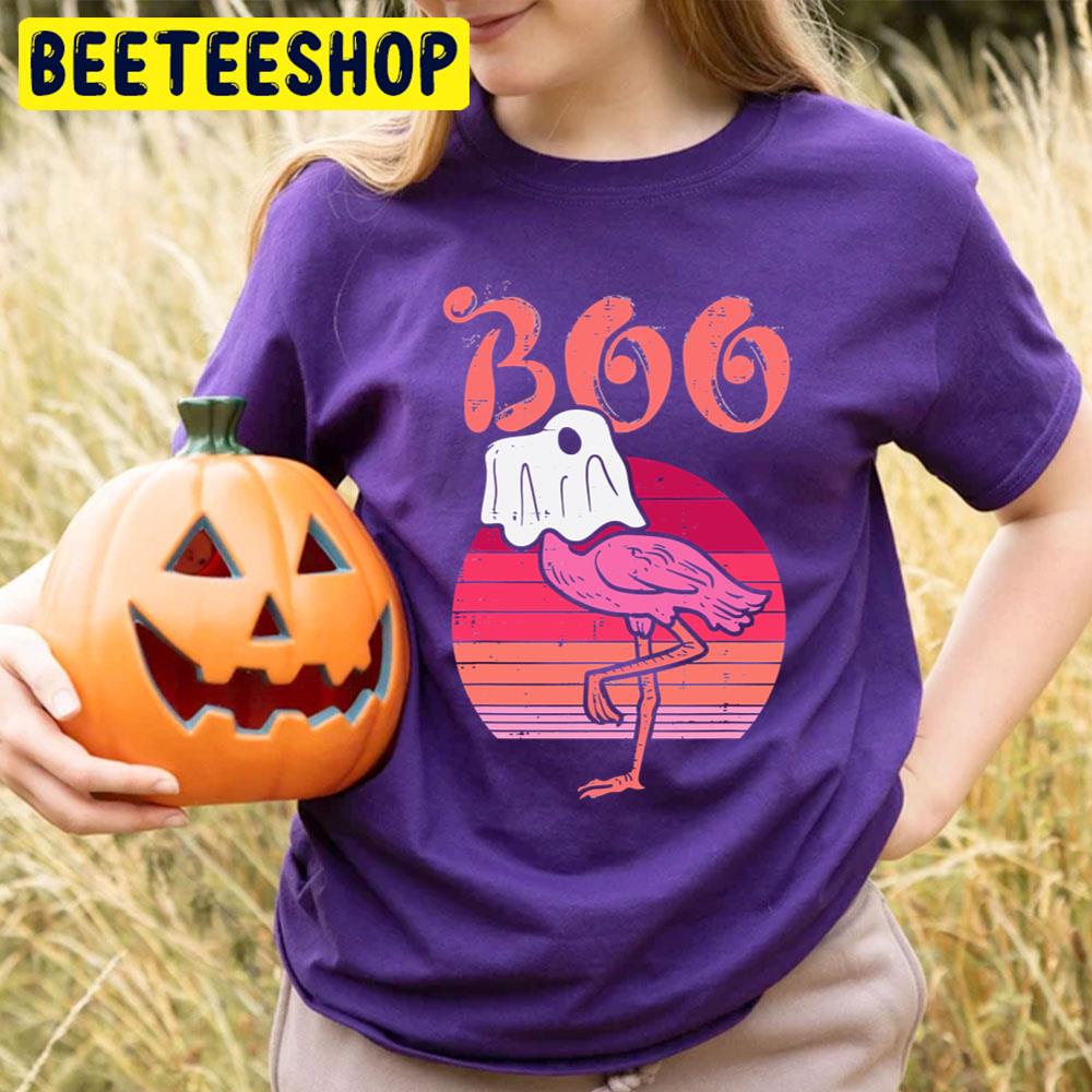 Flamingo Ghost Boo Pink Sunset Halloween Trending Unisex T-Shirt