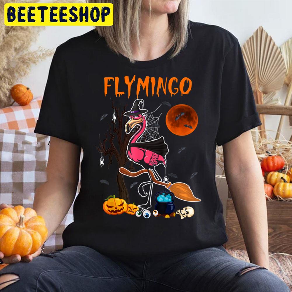 Flamingo Witch And Pumpkin Halloween Trending Unisex T-Shirt