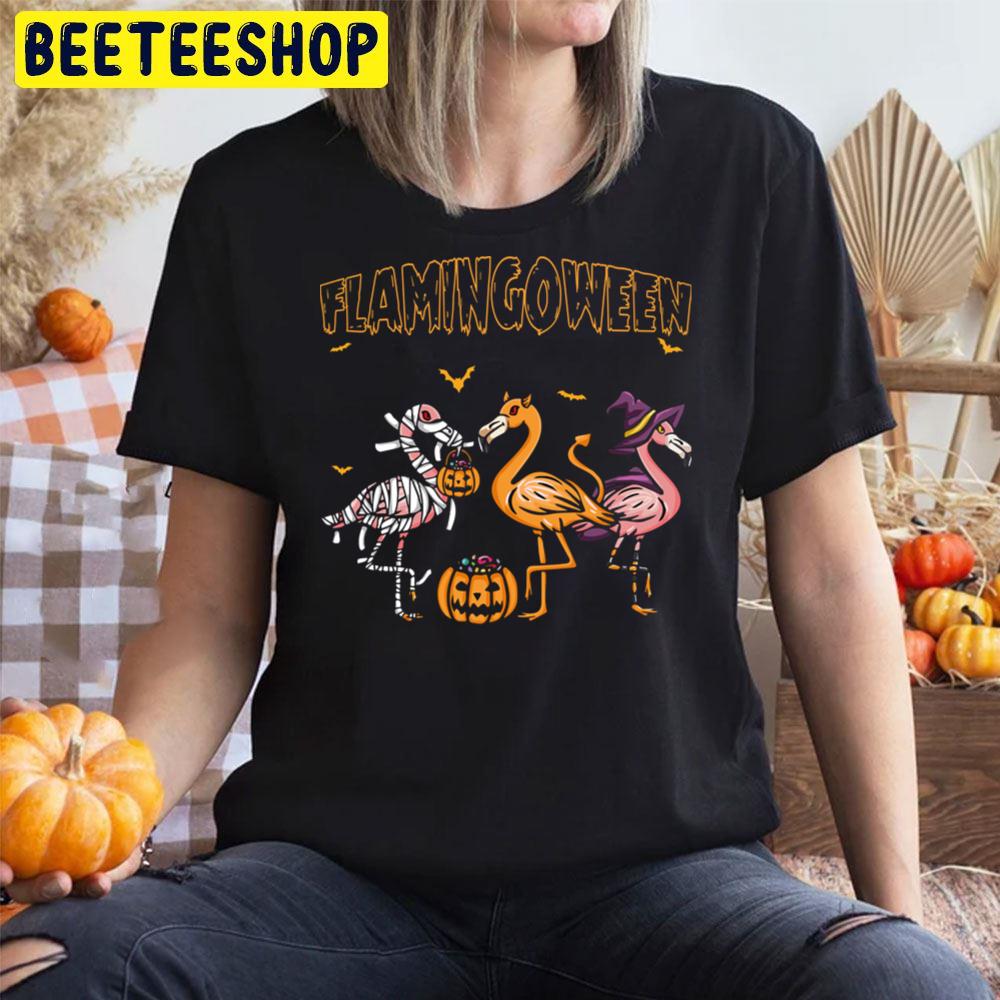 Flamingoween Pumpkin Skeleton Halloween Trending Unisex T-Shirt