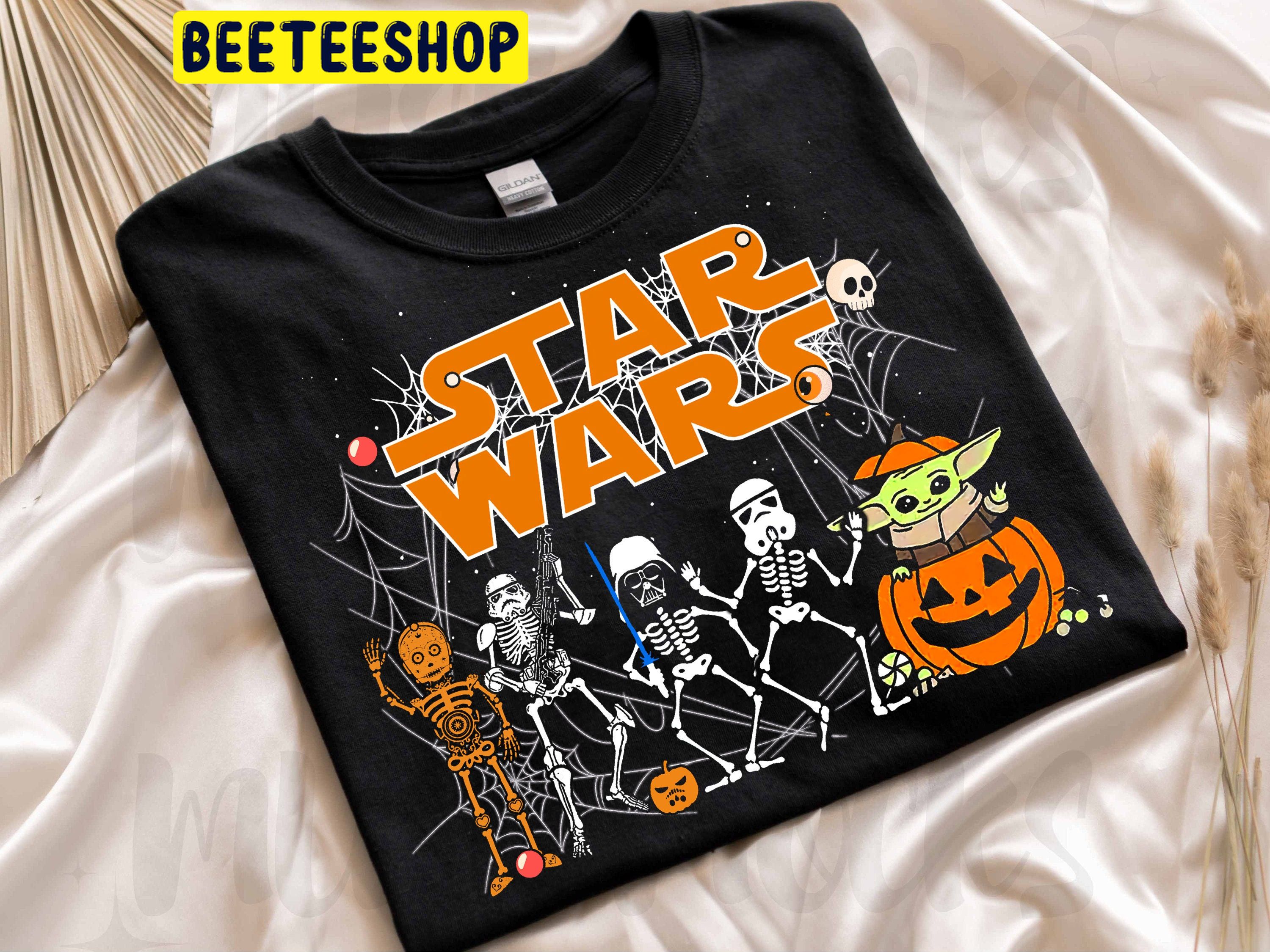 Funny Skeleton Yoda Pumpkin Star Wars Halloween Unisex T-Shirt