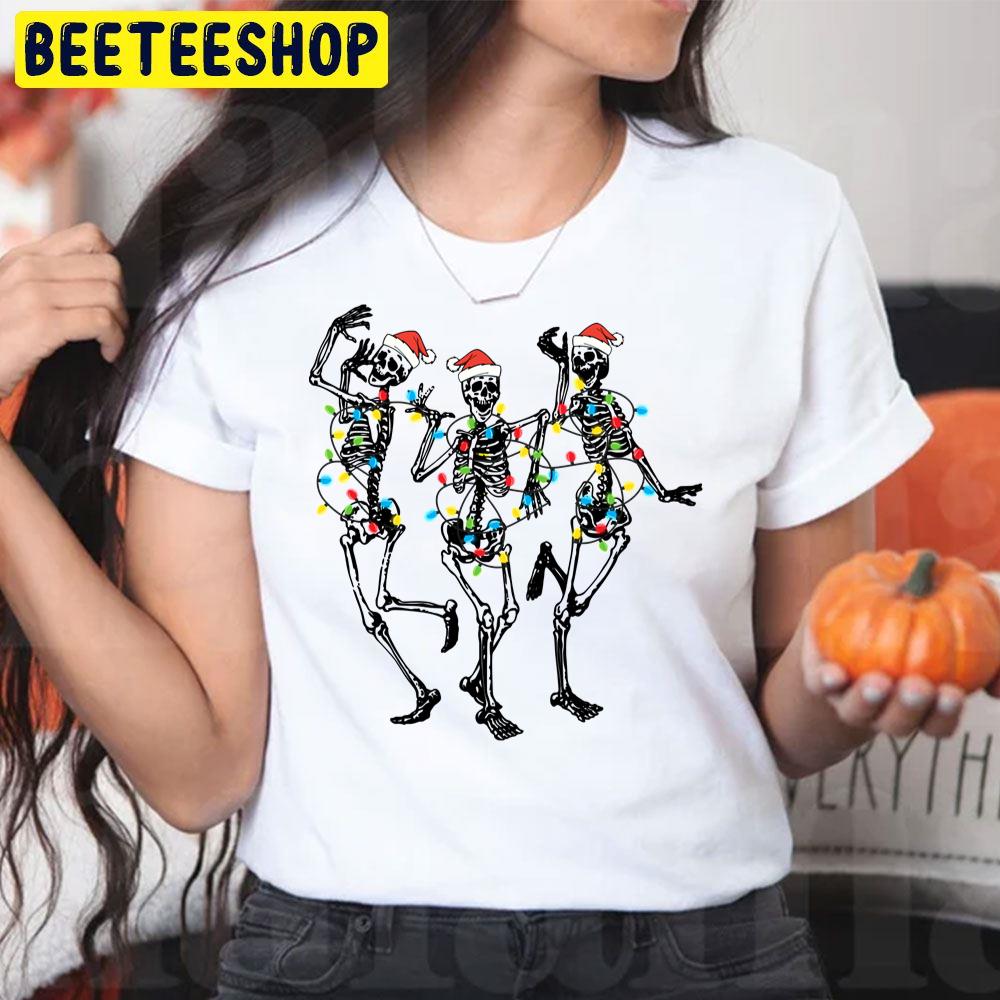 Funny Skeletons Santa Dancing Christmas Halloween Trending Unisex T-Shirt