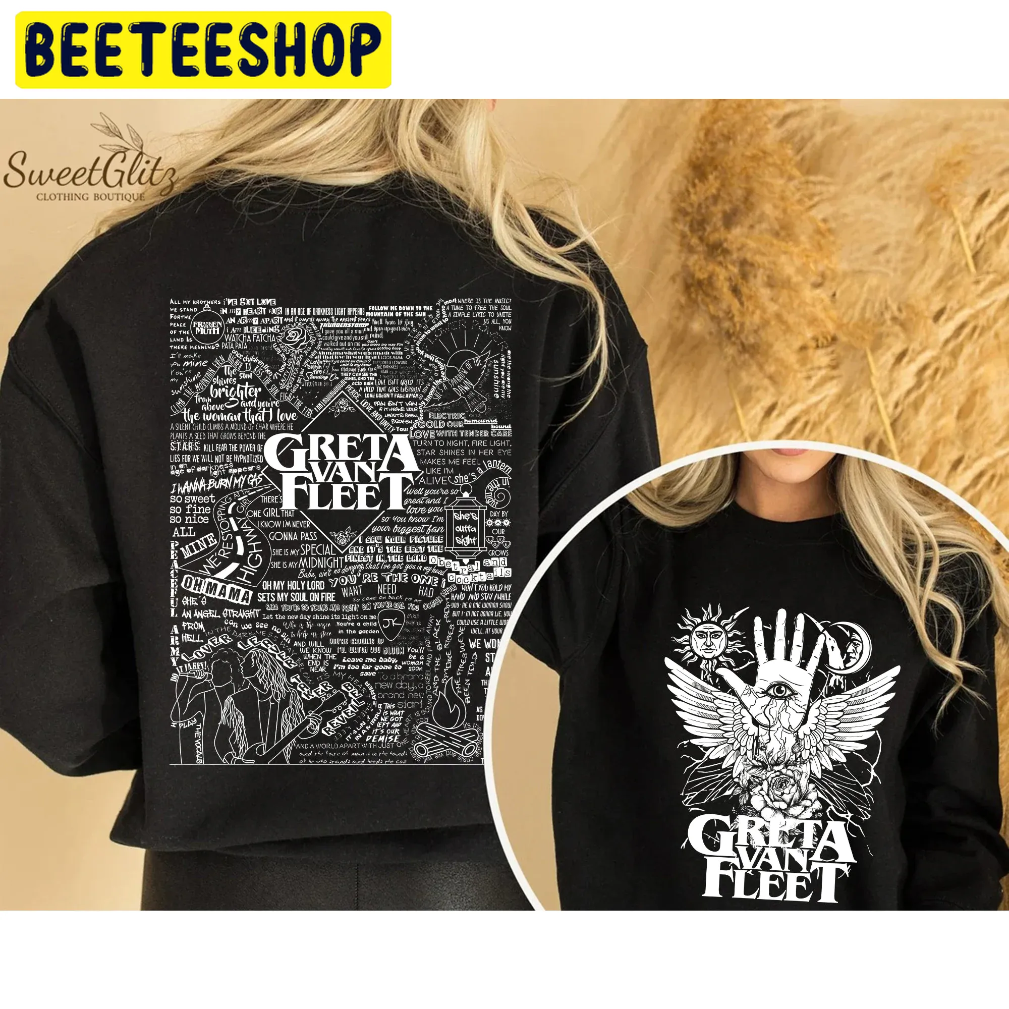 Greta Van Fleet 2012-2022 Thank You For The Memories Tour 2022 Dreams In Gold Double Sided Unsiex Sweatshirt