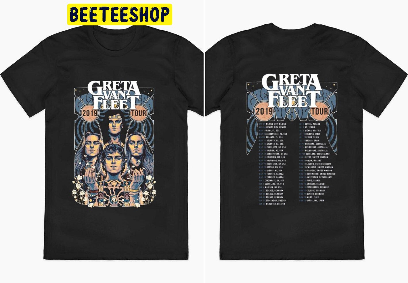 Greta Van Fleet March Of The Peaceful Army Tour 2019 Double Sided Unsiex T-Shirt