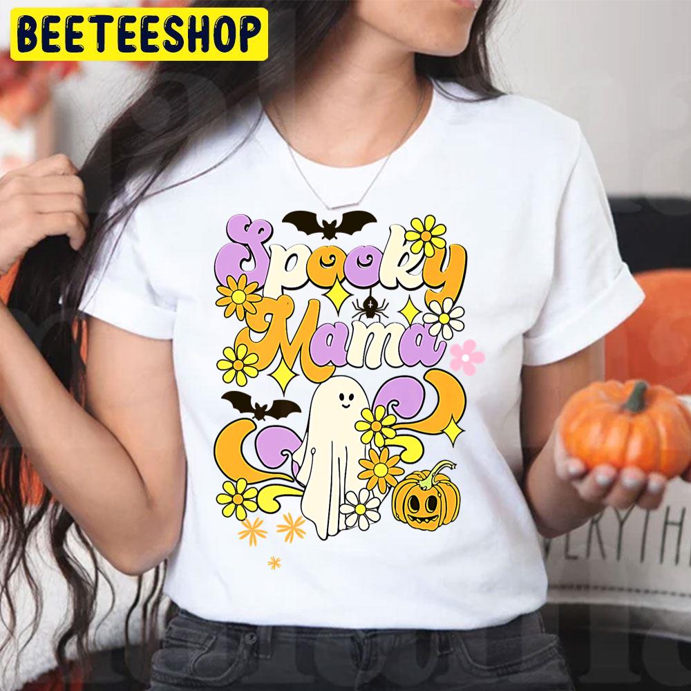 Groovy Vintage Spooky Mom Flower And Pumpkin Halloween Trending Unisex T-Shirt