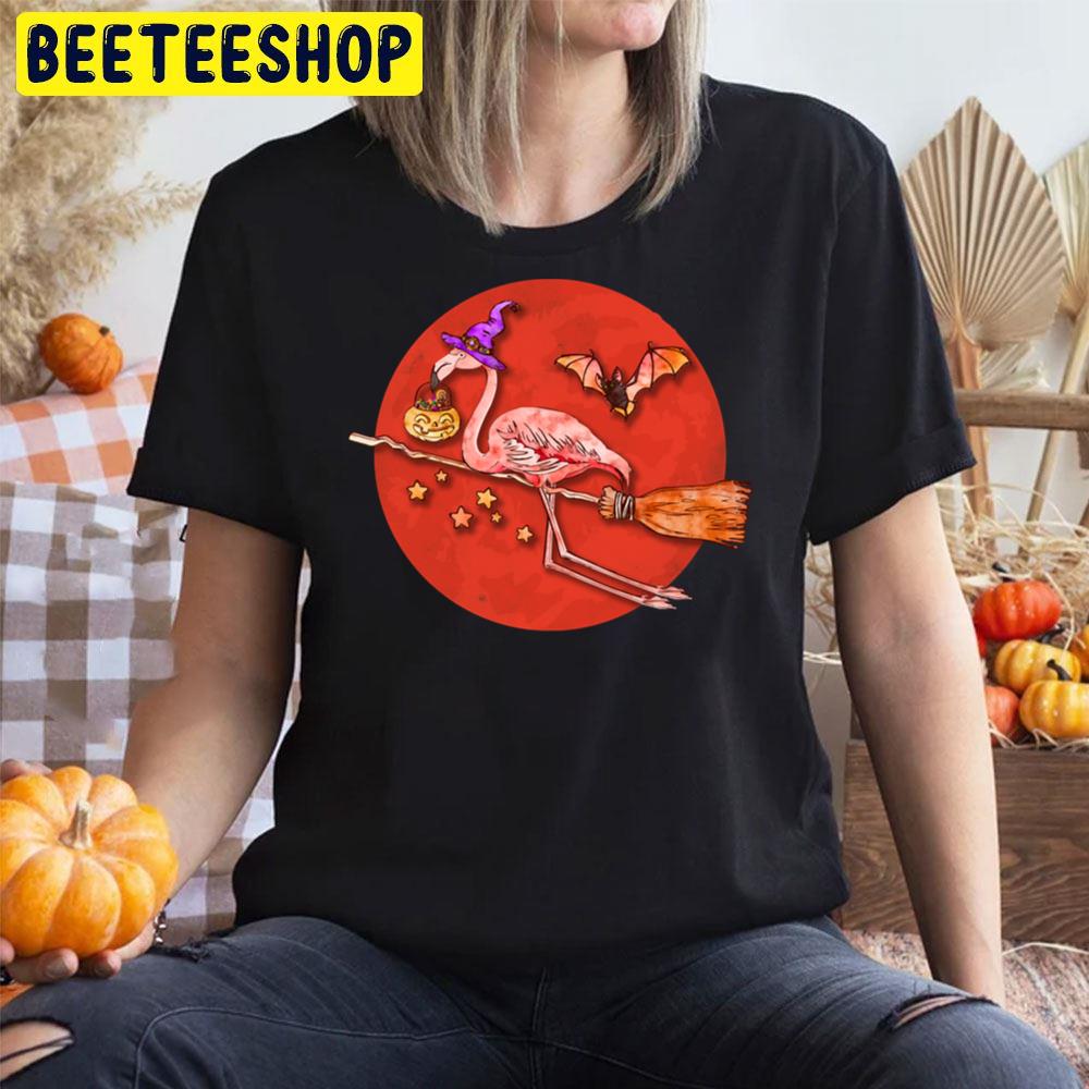 Halloween Flamingo Witch Pumpking Bird Trending Unisex T-Shirt